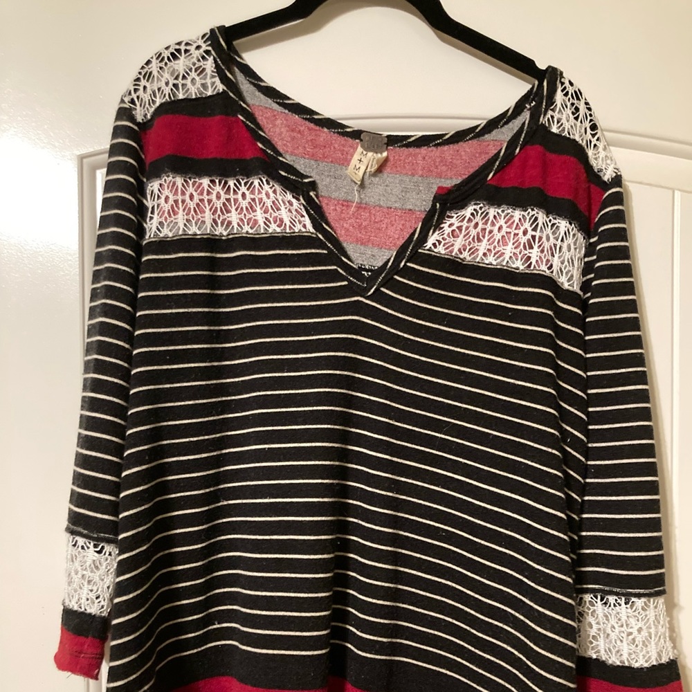 Free people black white and red top